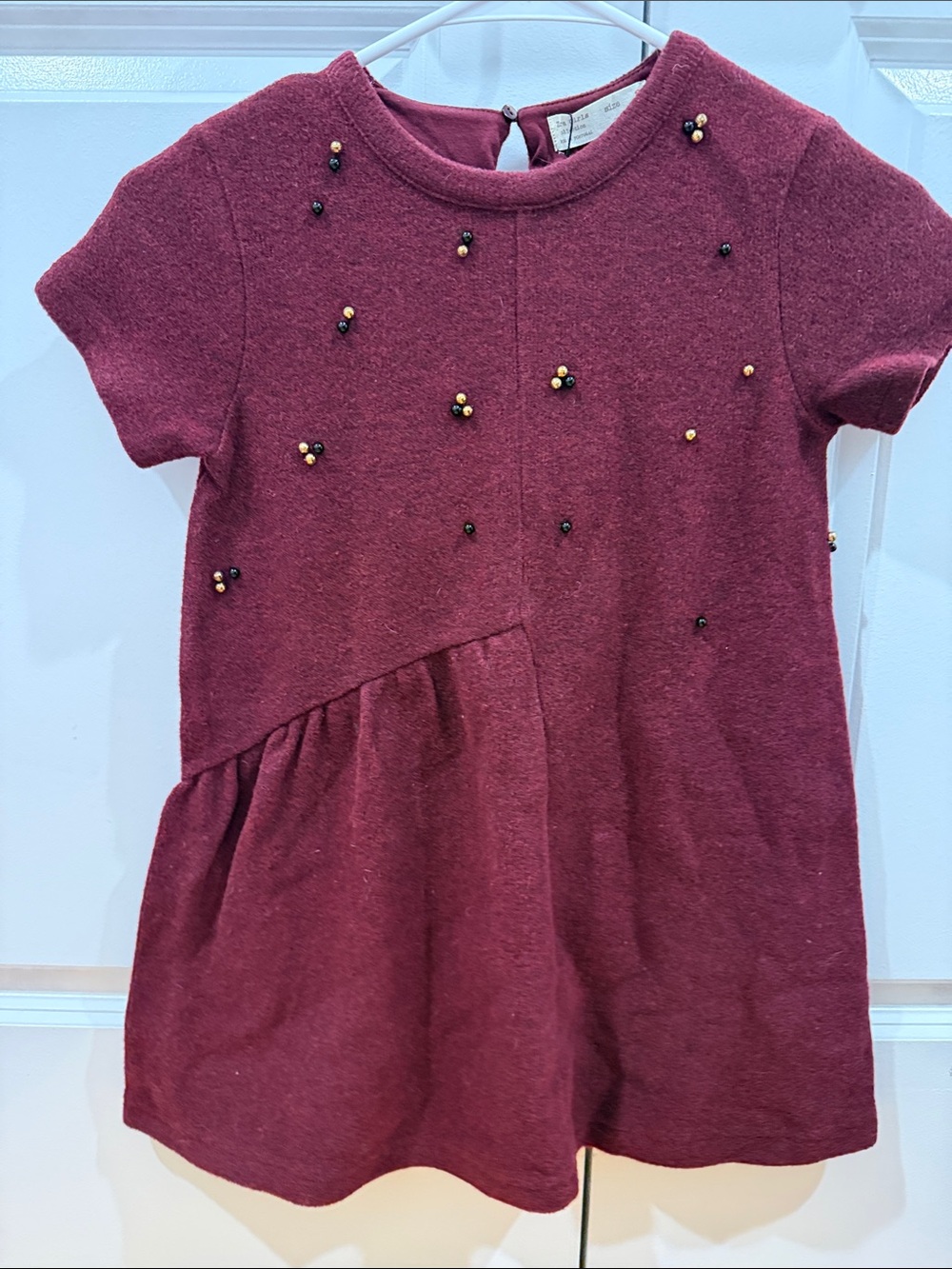 Zara Girls Wine Pearl-Embellished Knit Dress